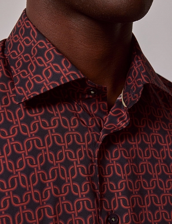 картинка Piccadilly Navy & Brown Geometric Chains Slim Shirt от магазина  Fineshirt 