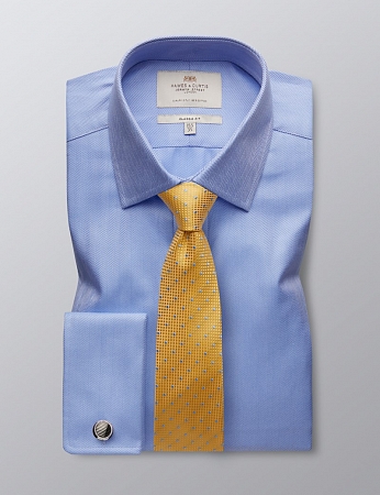картинка Mens Formal Blue Herringbone Classic Fit Shirt Double Cuff Easy Iron от магазина  Fineshirt 