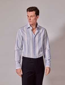Картинка Brandon Blue & White Stripe Jacquard Slim Shirt - Mid-Collar