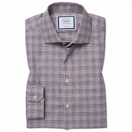 картинка Super slim fit non-iron natural stretch Prince of Wales check berry shirt от магазина  Fineshirt 