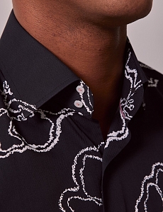 Картинка Brandon Navy & White Floral Slim Diamond Weave Shirt - Mid-Collar