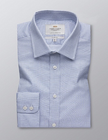 картинка Men's Formal Blue & White Small Check Fitted Slim Shirt от магазина  Fineshirt 