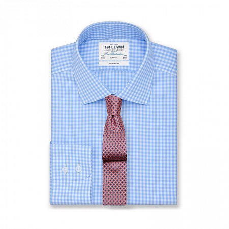 картинка Non-Iron Blue Gingham Slim Fit Shirt от магазина  Fineshirt 