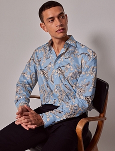 Картинка Рубашка Piccadilly Blue & Cream Bird Print Slim Shirt