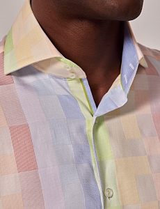 Картинка Brandon Blue & Yellow Multi Check Slim Shirt-High Collar