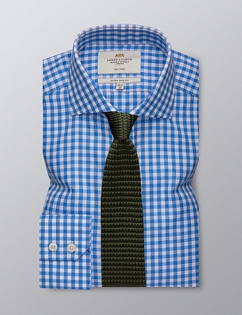 картинка Men's Formal Blue & White Gingham Check Extra Slim Fit Shirt от магазина  Fineshirt 