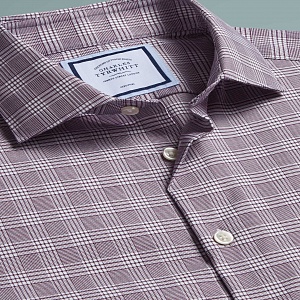 Картинка Super slim fit non-iron natural stretch Prince of Wales check berry shirt