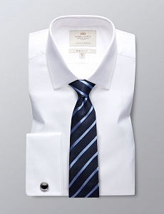 Картинка Mens Formal White Herringbone Extra Slim Fit Shirt Double Cuff Easy Iron