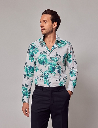 картинка Piccadilly White & Green Floral Diamond Weave Shirt от магазина  Fineshirt 