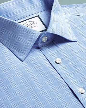 картинка Super slim fit cutaway non-iron Prince of Wales check sky blue shirt от магазина  Fineshirt 