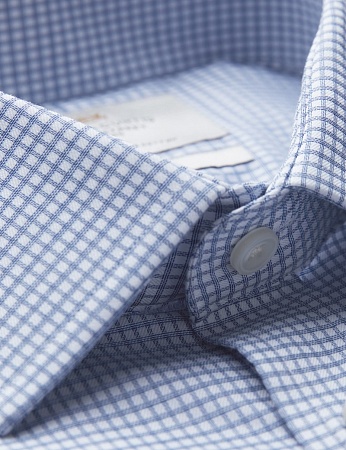 картинка Men's Formal Blue & White Small Check Fitted Slim Shirt от магазина  Fineshirt 