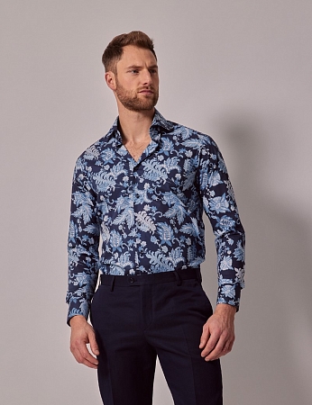 картинка Brandon Navy & Blue Modern Paisley Slim Shirt — Mid-Collar от магазина  Fineshirt 