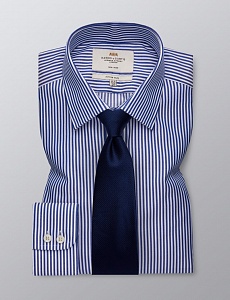 Картинка Men's Formal Navy & White Bengal Stripe Fitted Slim Shirt