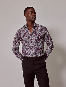 Картинка Рубашка Piccadilly Purple & Cream Floral Paisley Slim Shirt