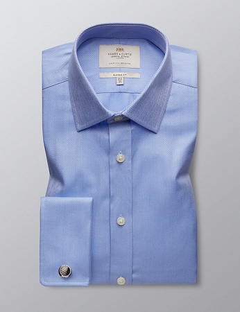 картинка Mens Formal Blue Herringbone Classic Fit Shirt Double Cuff Easy Iron от магазина  Fineshirt 