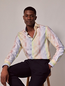 Картинка Brandon Blue & Yellow Multi Check Slim Shirt-High Collar