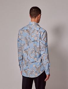 Картинка Рубашка Piccadilly Blue & Cream Bird Print Slim Shirt