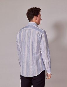 Картинка Brandon Blue & White Stripe Jacquard Slim Shirt - Mid-Collar