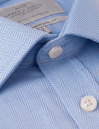 картинка Mens Formal Blue Herringbone Slim Fit Shirt Single Cuff Easy Iron от магазина  Fineshirt 