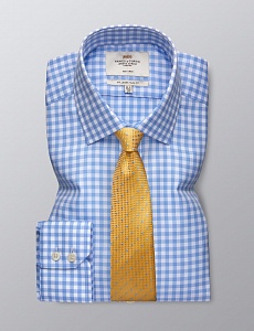 Картинка Men's Formal Blue & White Gingham Check Slim Fit Shirt