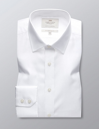 картинка Mens Formal White Herringbone Slim Fit Shirt Single Cuff Easy Iron от магазина  Fineshirt 