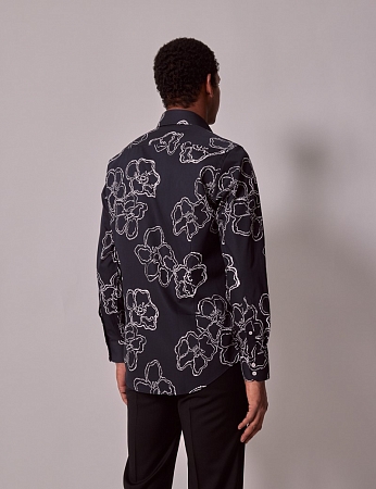 картинка Brandon Navy & White Floral Slim Diamond Weave Shirt - Mid-Collar от магазина  Fineshirt 