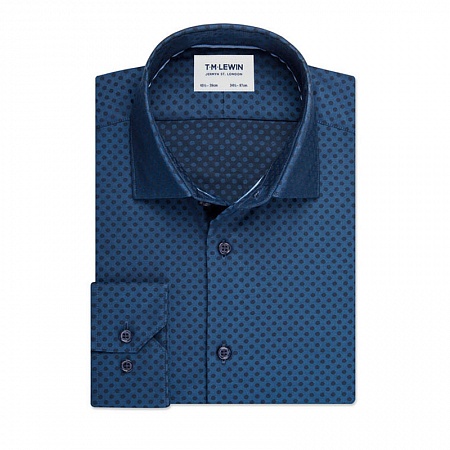 картинка Jacquard Spot Slim Fit Navy Single Cuff Shirt от магазина  Fineshirt 