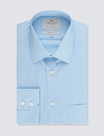 картинка Men's Blue Poplin Extra Slim Fit Shirt with Pocket от магазина  Fineshirt 