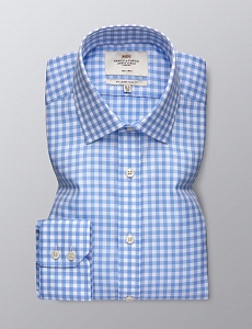 Картинка Men's Formal Blue & White Gingham Check Slim Fit Shirt