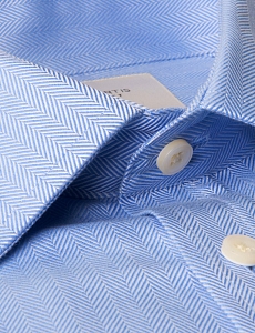 Картинка Mens Formal Blue Herringbone Classic Fit Shirt Double Cuff Easy Iron
