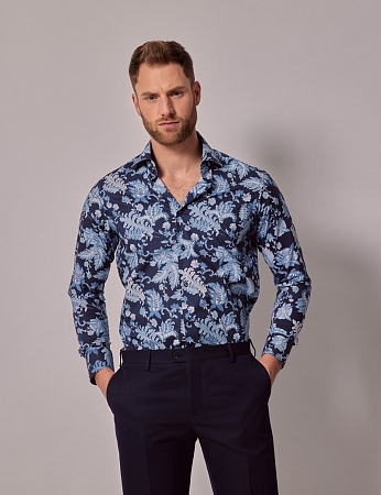 картинка Brandon Navy & Blue Modern Paisley Slim Shirt — Mid-Collar от магазина  Fineshirt 