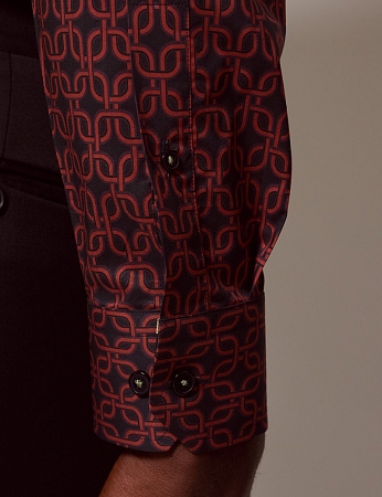 картинка Piccadilly Navy & Brown Geometric Chains Slim Shirt от магазина  Fineshirt 
