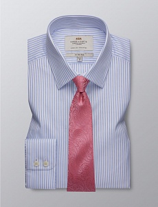 Картинка Men's Formal Blue & White Bi Colour Stripe Fitted Slim Shirt